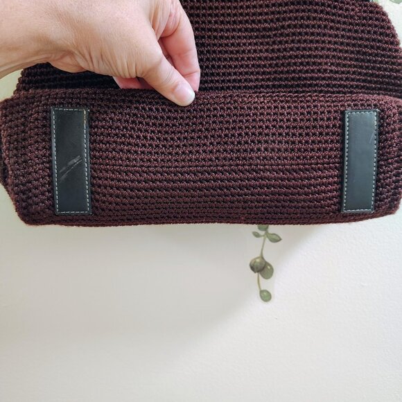 The Sak Elliott Lucca Burgundy Crochet Knit Tote Bag Leather Handle Shoulder Bag - Picture 6 of 8